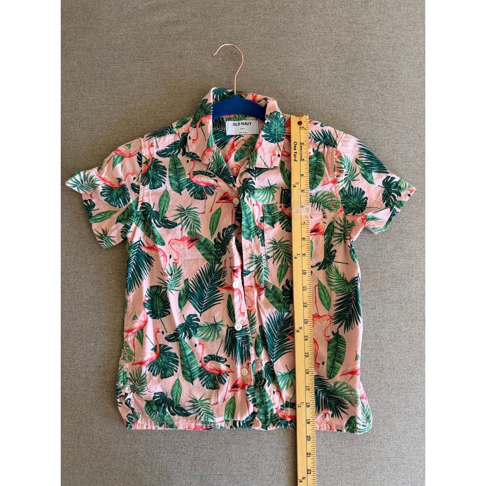 Old Navy Boys Flamingo Tropical Print Button Down Shirt Size S 6-7